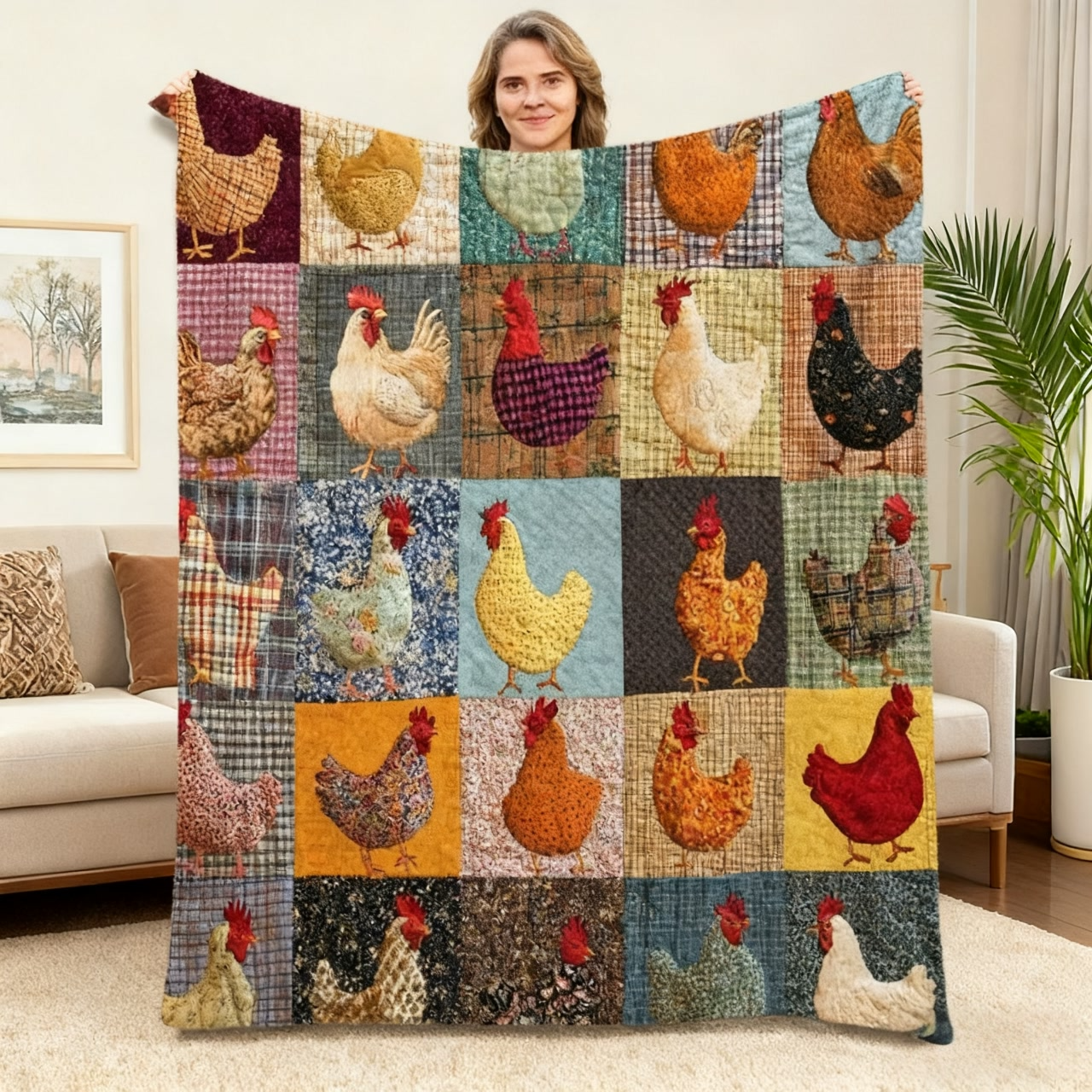 ⏳Begrenzte Zeit 50% Rabatt🍂Vintage Plaid-Decke mit Hahn-Motiv