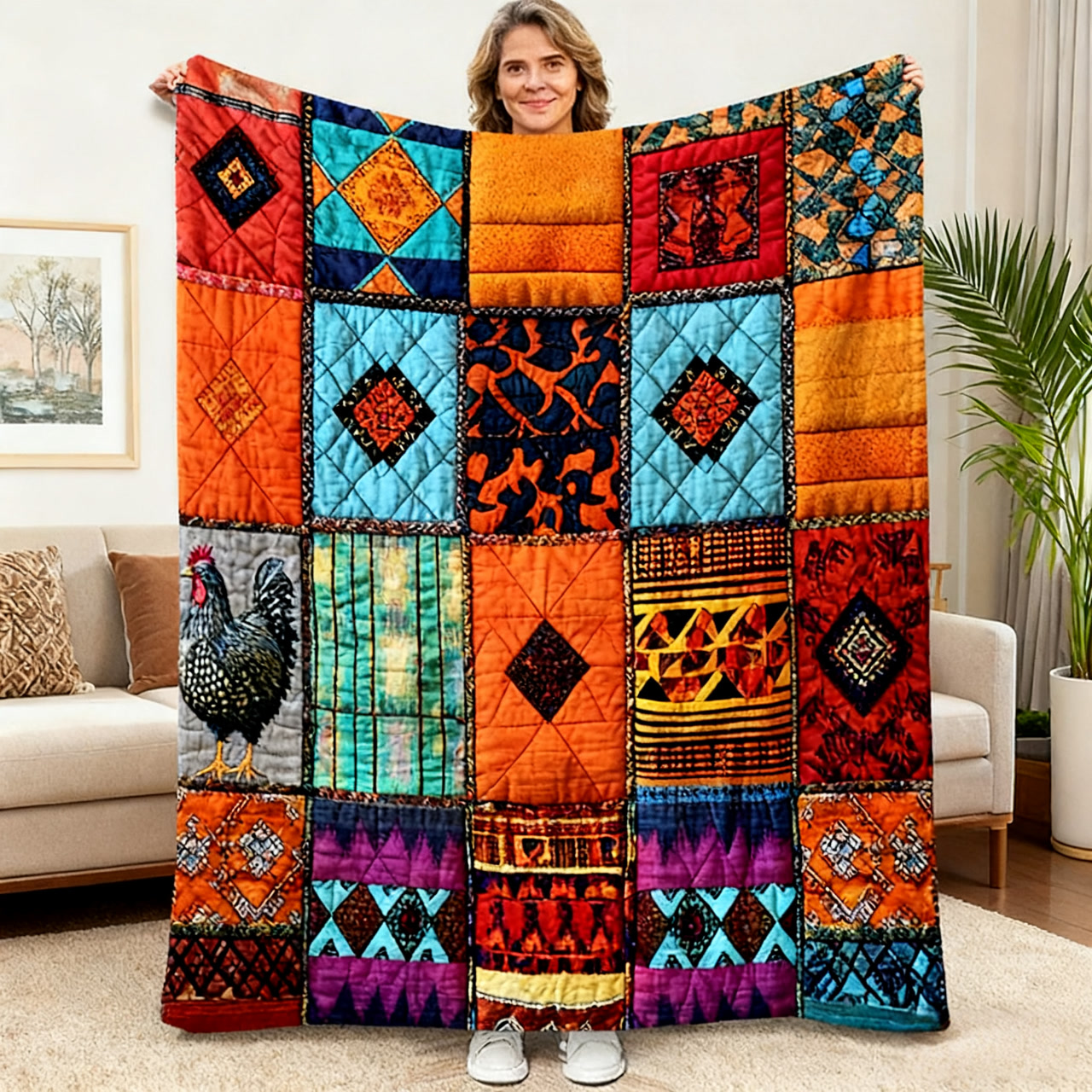⏳Begrenzte Zeit 50% Rabatt🍂Vintage Plaid-Decke mit Hahn-Motiv